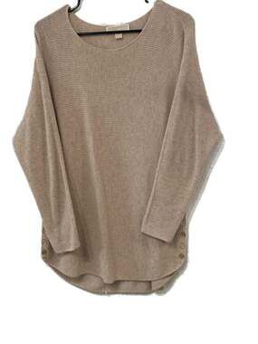 Michael Kors Women’s Size M Tan Waffle Knit Side-Button Tunic Sweater